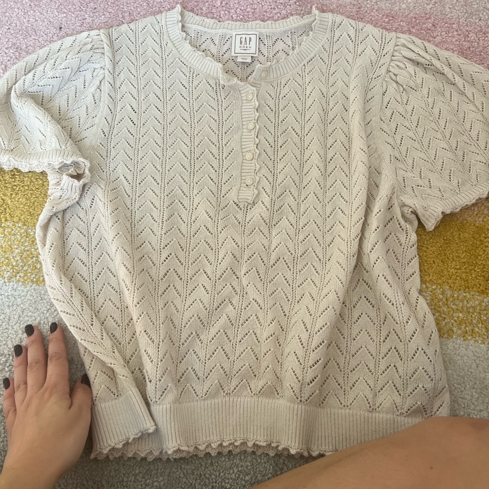 GAP x Dôen Cream Pointelle Short-Sleeve Knit Sweater